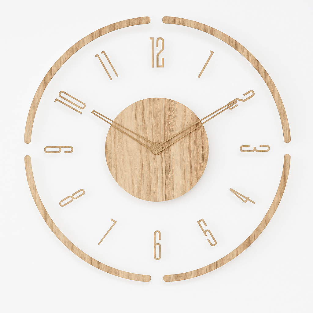 Wall Clock | Oak Wood & Metal | Minimalist Design | Living Room Accent
