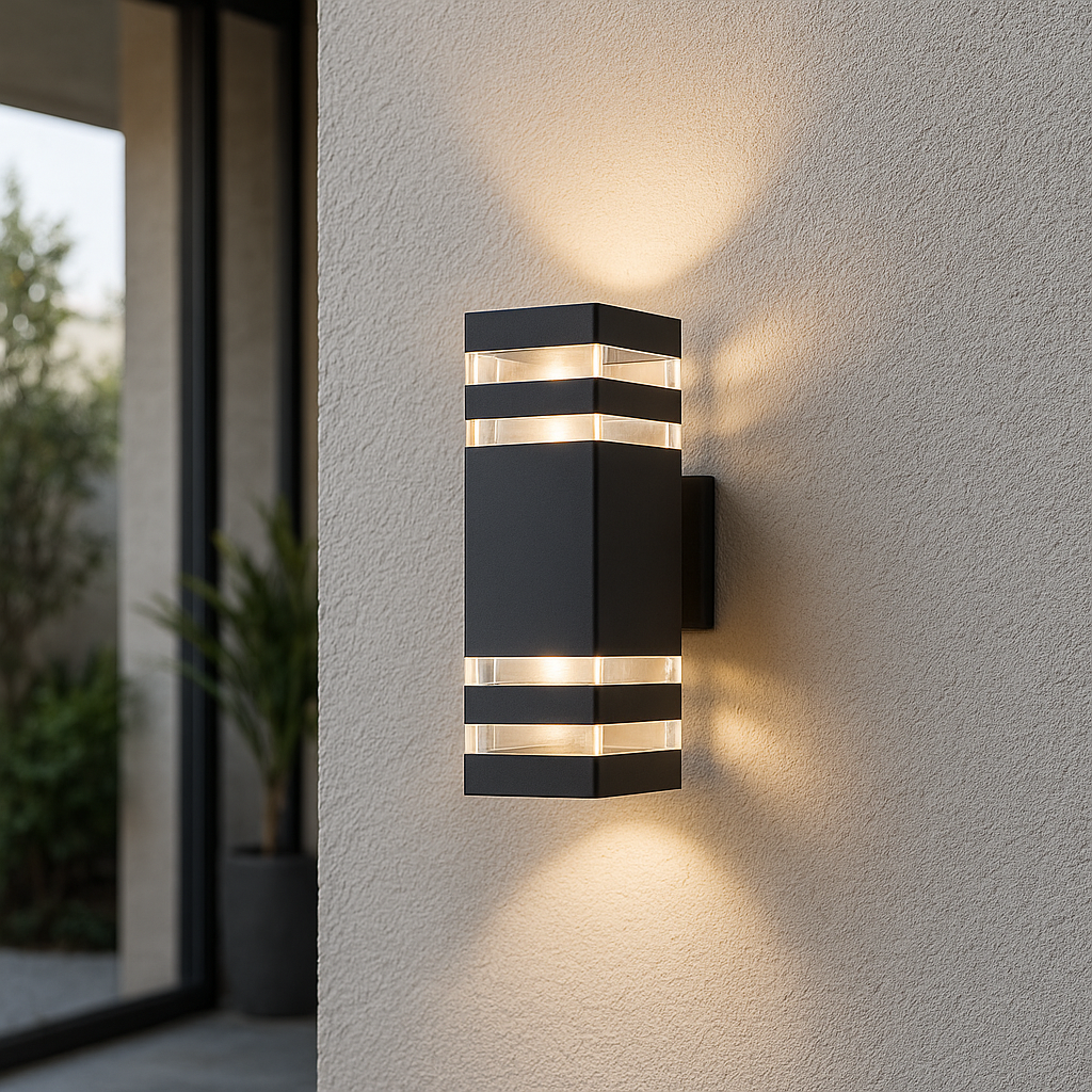 Outdoor Wall Lamp | Black Metal & Acrylic | Two-Way Illumination | Urban Facade Lighting