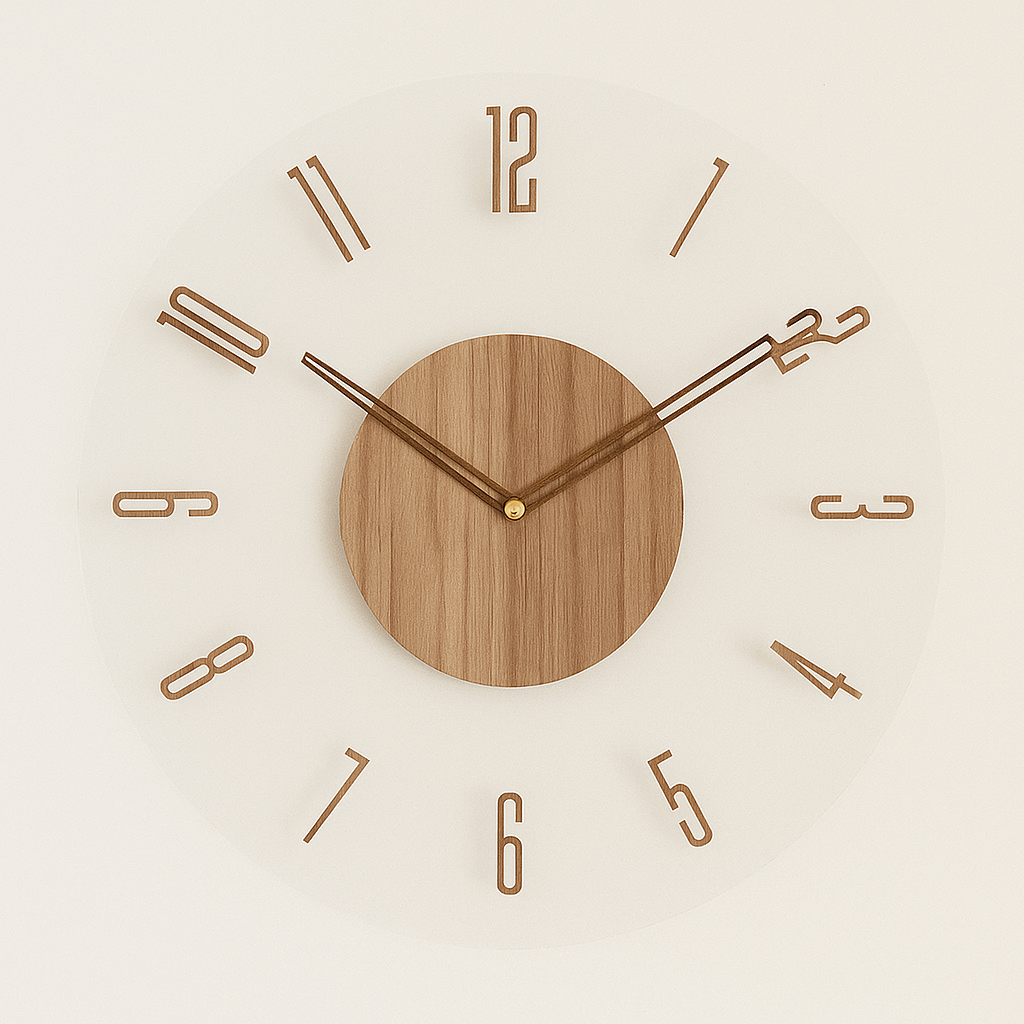 Wall Clock | Oak Wood & Metal | Minimalist Design | Living Room Accent