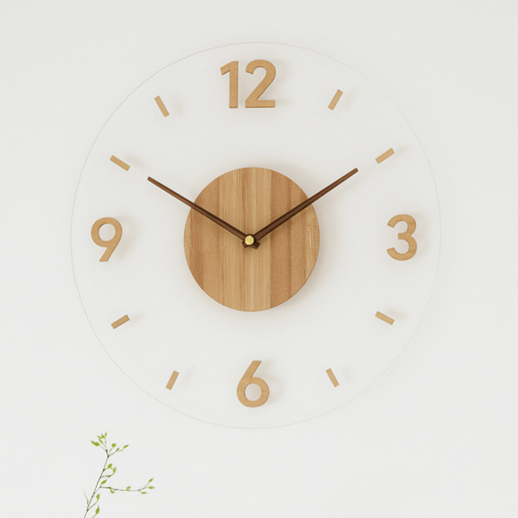 Wall Clock | Oak Wood & Metal | Minimalist Design | Living Room Accent