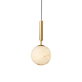 Pendant Light | Brass & Stone | Round Stone Shade | Living Room Accent
