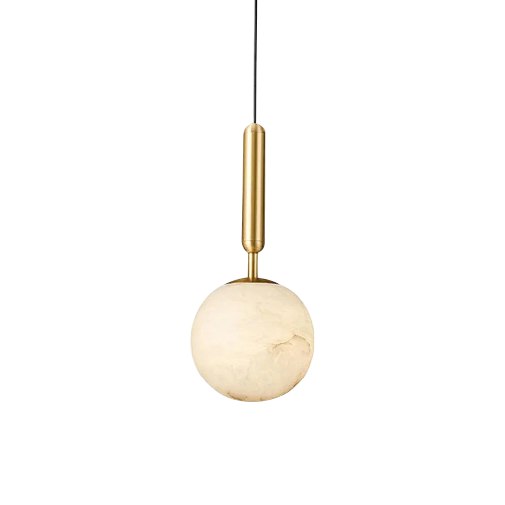 Pendant Light | Brass & Stone | Round Stone Shade | Living Room Accent