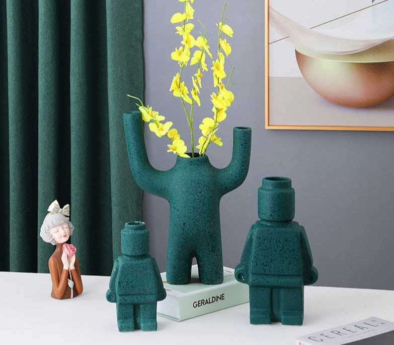 Decorative Resin Figurine Vase with Humanoid Shape and Textured Finish