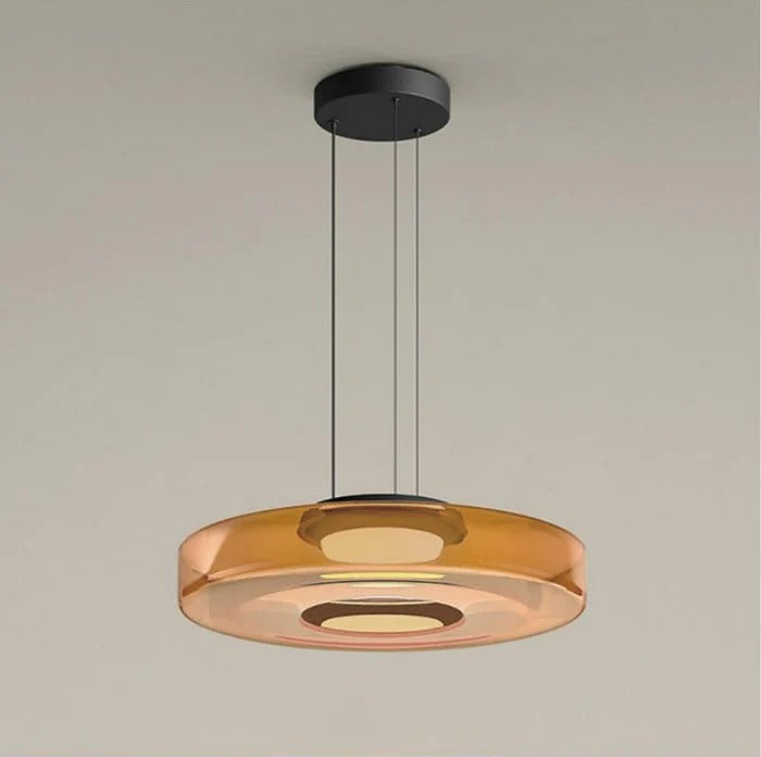 Pendant Lamp | Amber Glass & Black Metal | Bauhaus Style | Modern Art Spaces