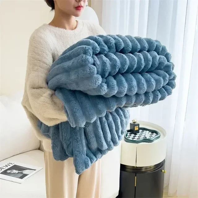 Throw Blanket | Plush Polyester | Ribbed Texture Soft Feel | Living Room Comfort