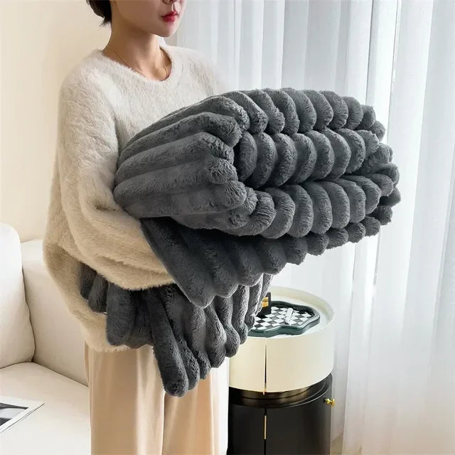 Throw Blanket | Plush Polyester | Ribbed Texture Soft Feel | Living Room Comfort