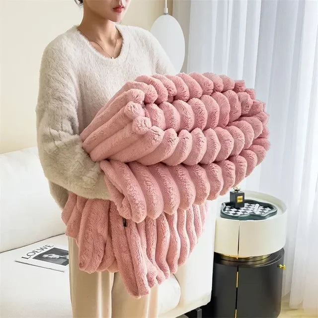 Throw Blanket | Plush Polyester | Ribbed Texture Soft Feel | Living Room Comfort