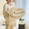 Throw Blanket | Plush Polyester | Ribbed Texture Soft Feel | Living Room Comfort