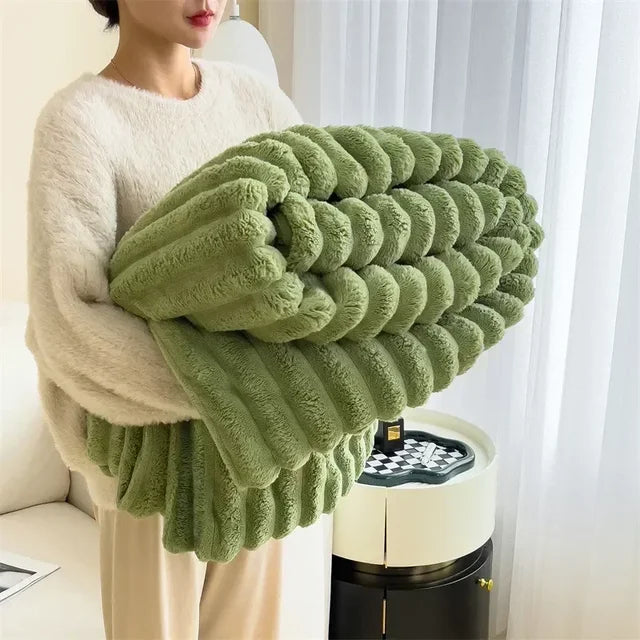 Throw Blanket | Plush Polyester | Ribbed Texture Soft Feel | Living Room Comfort