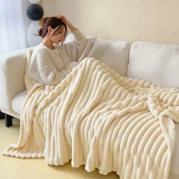 Throw Blanket | Plush Polyester | Ribbed Texture Soft Feel | Living Room Comfort