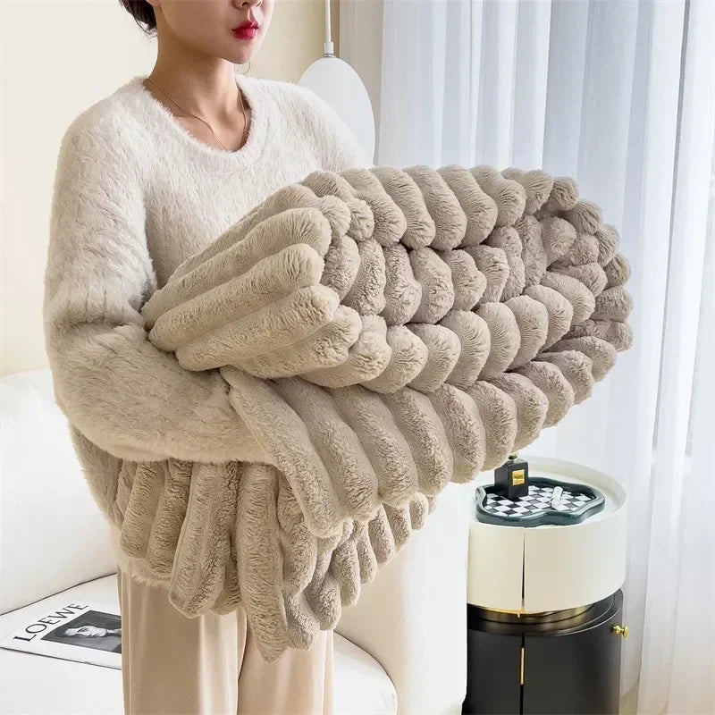 Throw Blanket | Plush Polyester | Ribbed Texture Soft Feel | Living Room Comfort