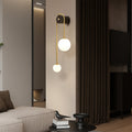 Wall Lamp | Brushed Brass & Opaque Glass | Double Globe Design | Living Room Accent