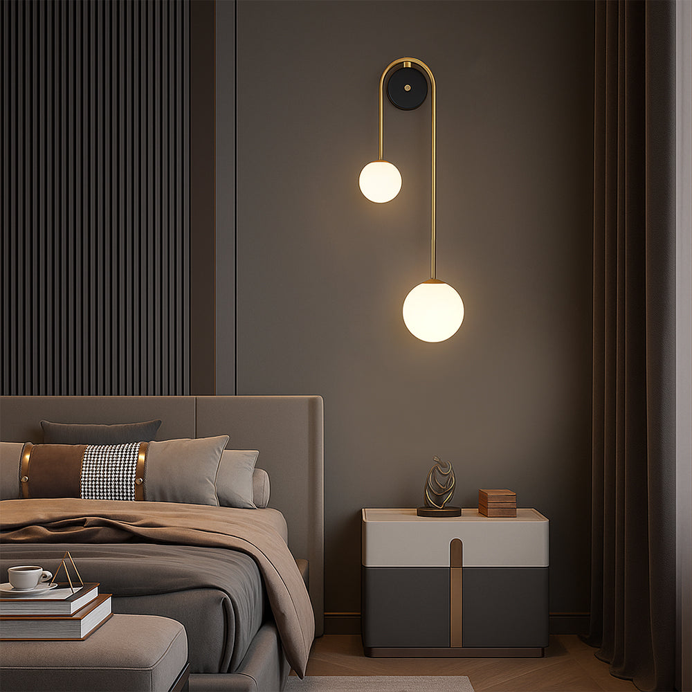 Wall Lamp | Brushed Brass & Opaque Glass | Double Globe Design | Living Room Accent