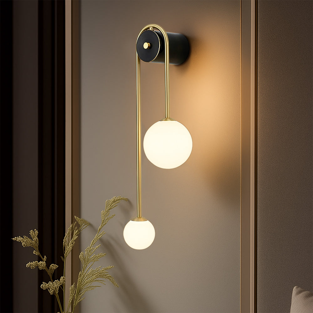 Wall Lamp | Brushed Brass & Opaque Glass | Double Globe Design | Living Room Accent