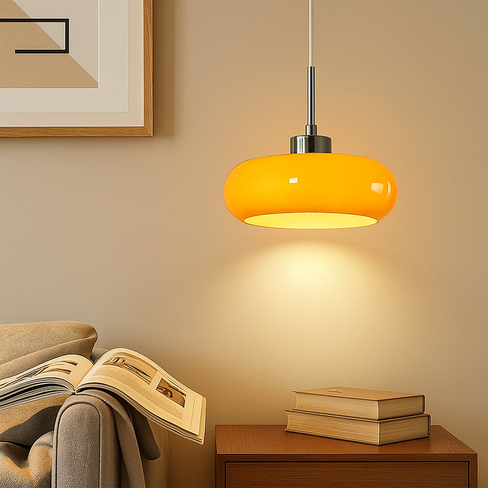 Pendant Light | Amber Glass & Polished Metal | Minimalist Silhouette | Cozy Interiors