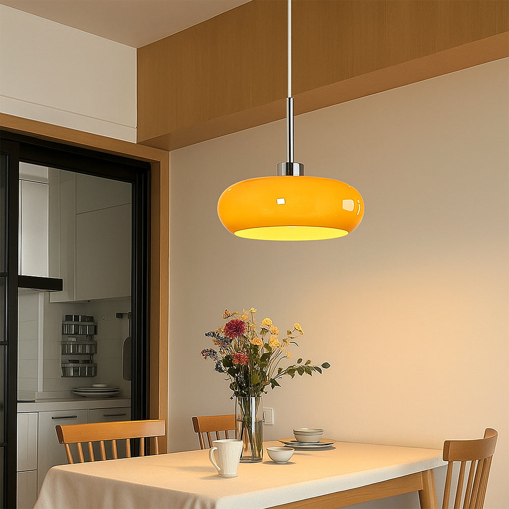 Pendant Light | Amber Glass & Polished Metal | Minimalist Silhouette | Cozy Interiors