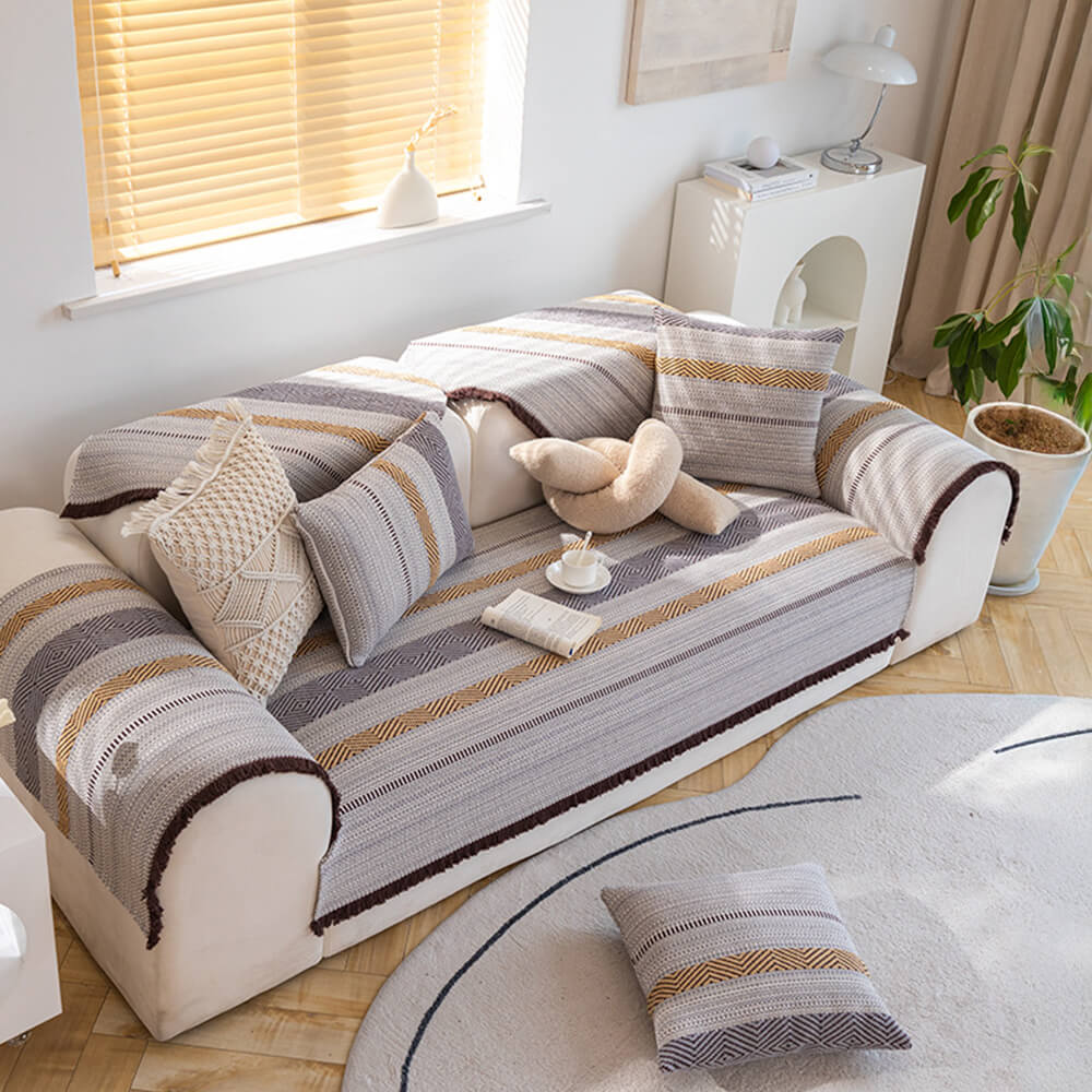 Couch Cover | Cotton & Linen | Textured Weave | Living Room Cozy