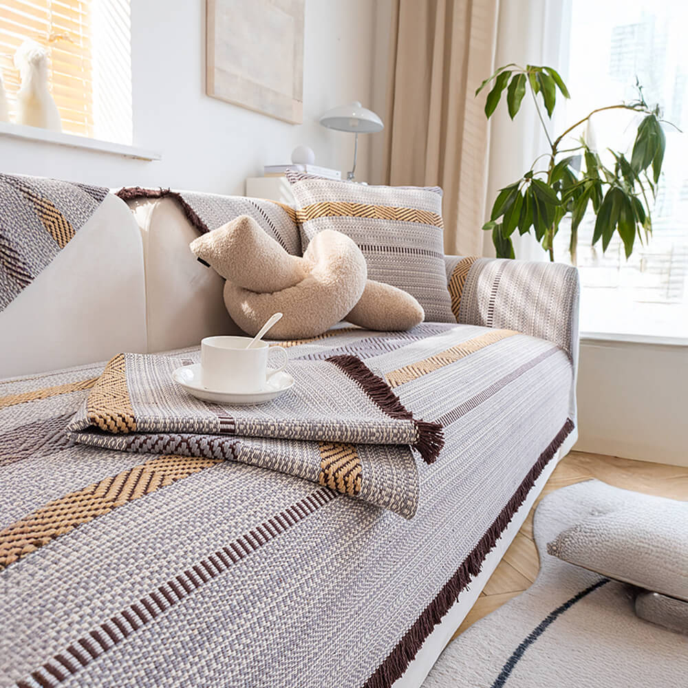 Couch Cover | Cotton & Linen | Textured Weave | Living Room Cozy