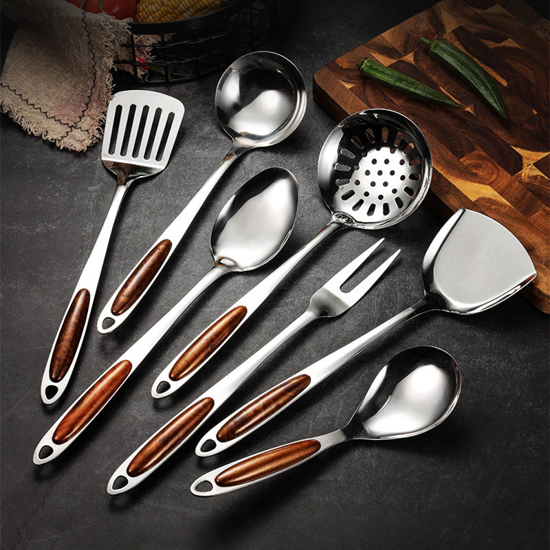 Utensil Set | Stainless Steel & Wood | Ergonomic Grip | Kitchen Use