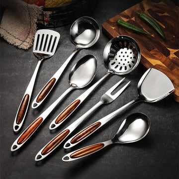 Utensil Set | Stainless Steel & Wood | Ergonomic Grip | Kitchen Use