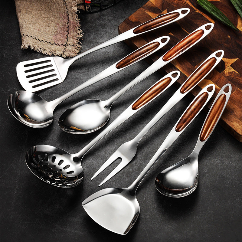 Utensil Set | Stainless Steel & Wood | Ergonomic Grip | Kitchen Use