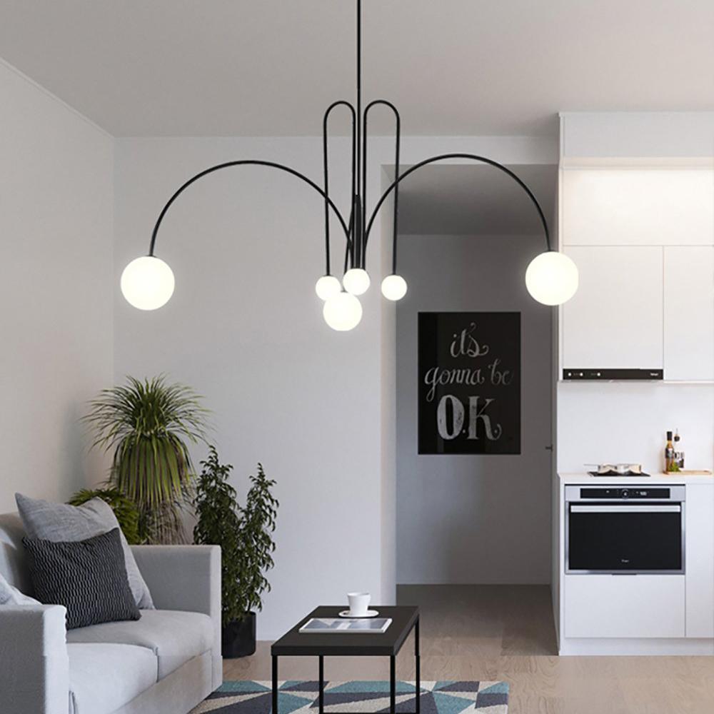 Chandelier | Metal & Frosted Glass | Curved Arms & Suspended Design | Living Room Focal Point