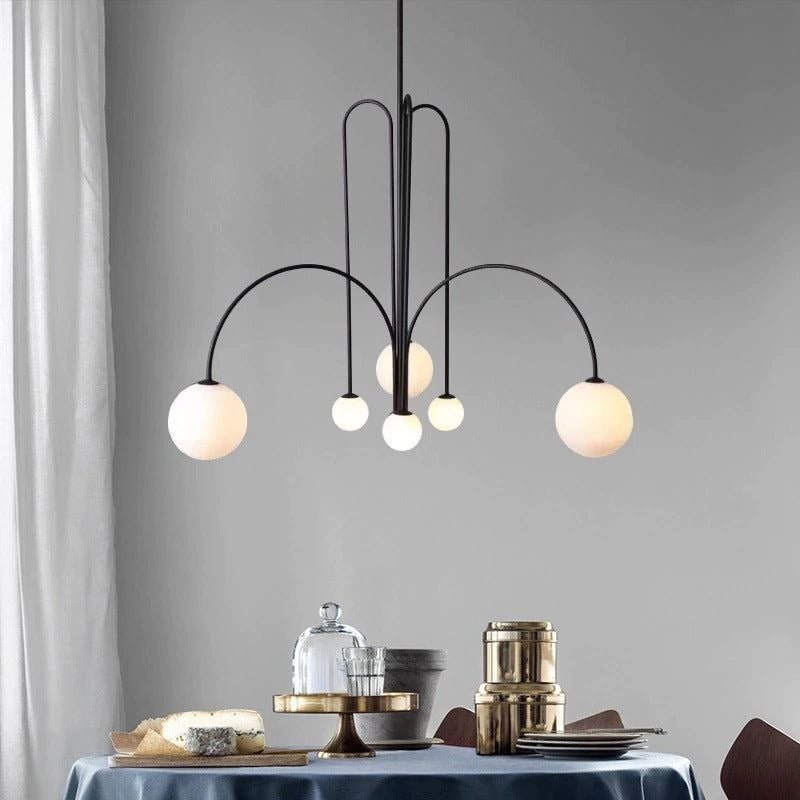 Chandelier | Metal & Frosted Glass | Curved Arms & Suspended Design | Living Room Focal Point