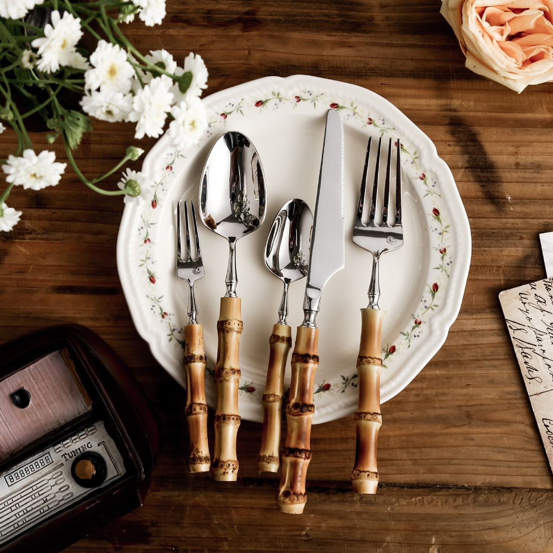 Cutlery Set | Stainless Steel & Bamboo | Bamboo Accents | Elegant Dining