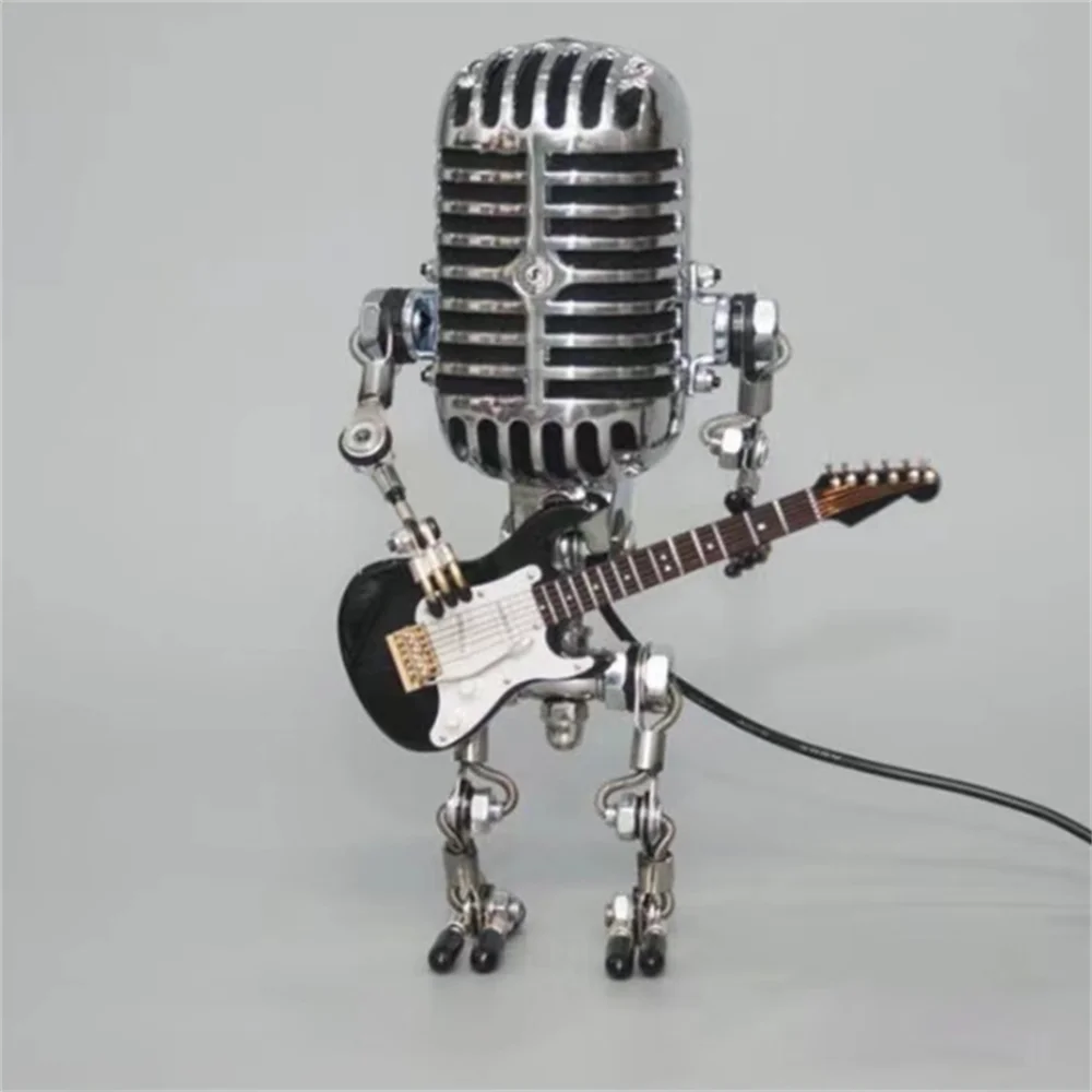 Industrial Guitar-Inspired Dimmable Table Lamp with Retro Microphone Design