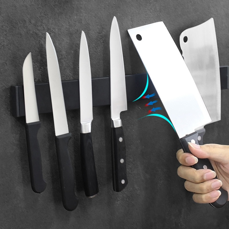 Wall Mounted Magnetic Knife Rack Stainless Steel Modern Utensil Holder