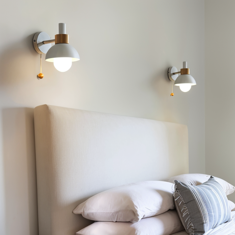 Wall Lamp | Wood & Matte Metal | Pull Switch | Living Room Accent