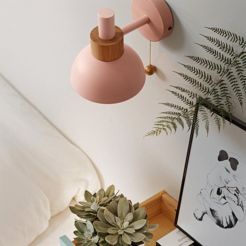 Wall Lamp | Wood & Matte Metal | Pull Switch | Living Room Accent
