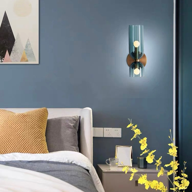 Modern Double Glass Wall Sconce – Minimalist Hardwired LED Light for Bedroom & Lounge