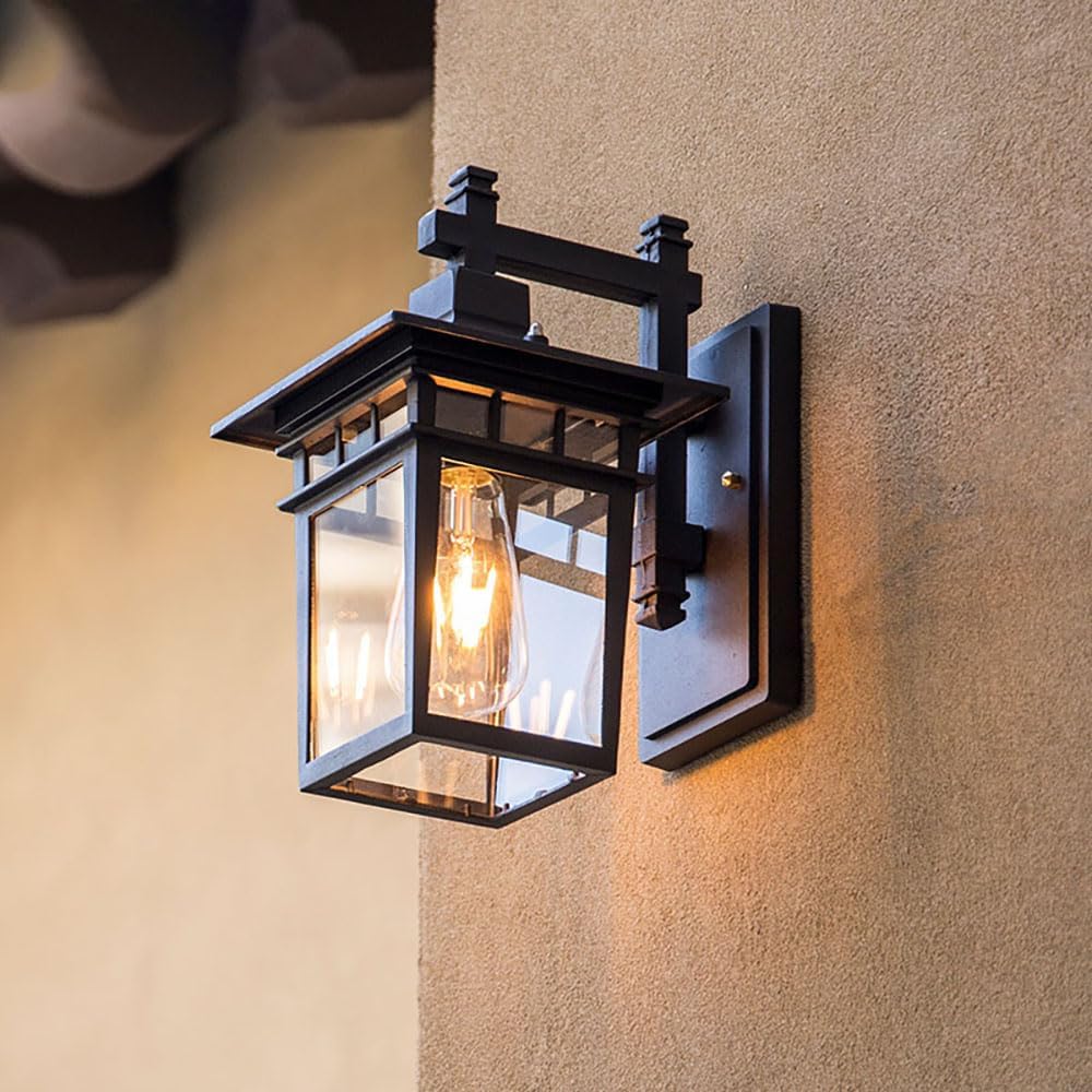 Outdoor Wall Light | Aluminum & Clear Glass | Rustic Industrial Lantern | Exterior Home Decor