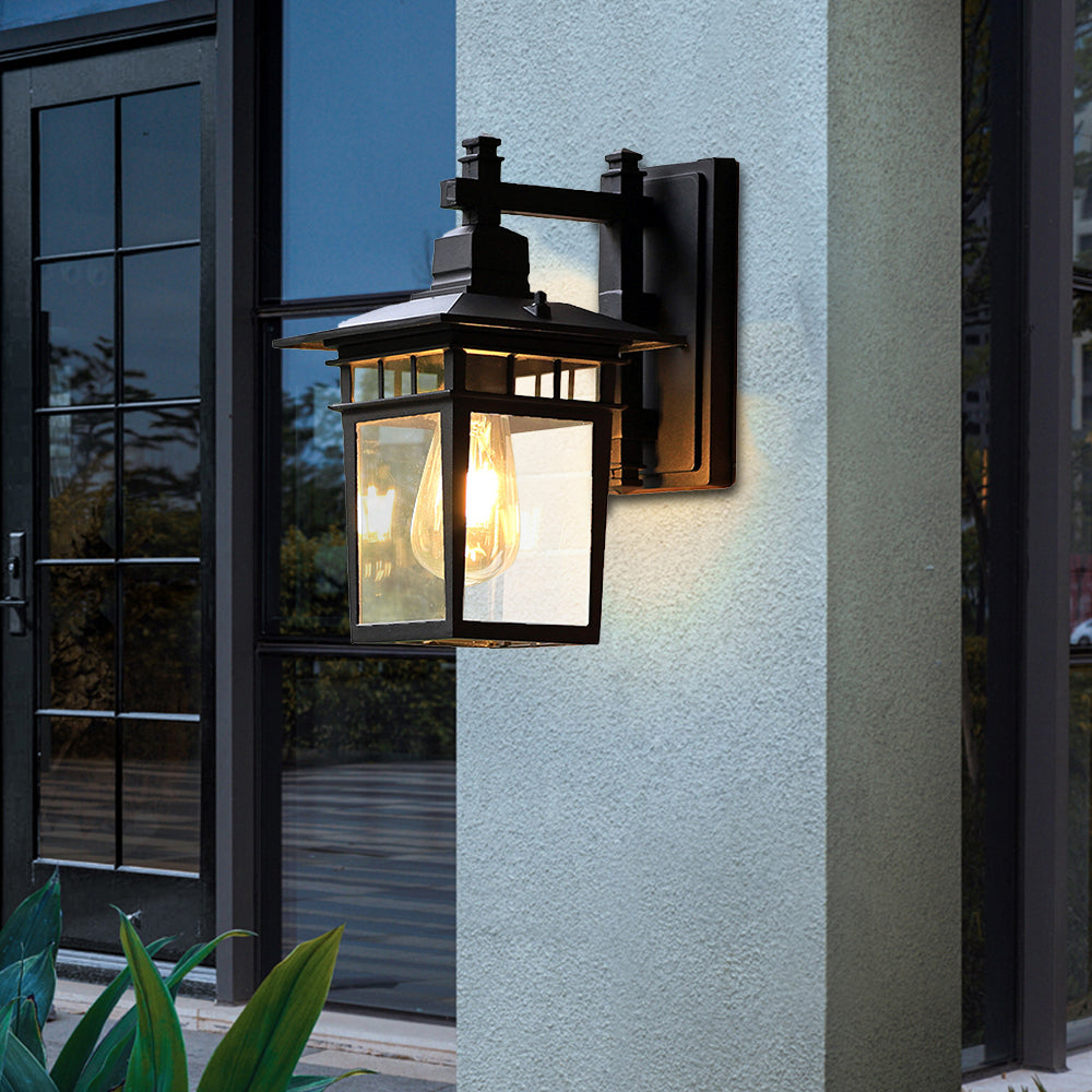 Outdoor Wall Light | Aluminum & Clear Glass | Rustic Industrial Lantern | Exterior Home Decor