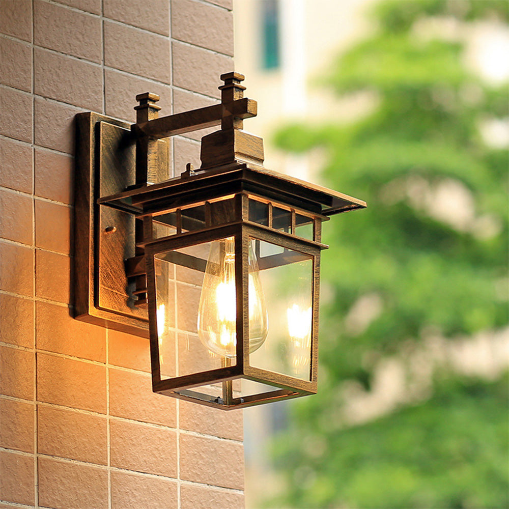 Outdoor Wall Light | Aluminum & Clear Glass | Rustic Industrial Lantern | Exterior Home Decor