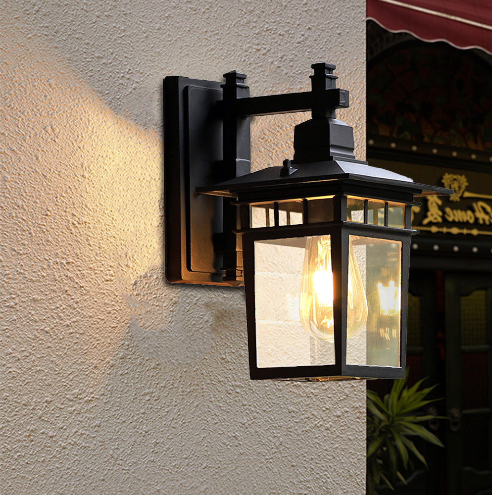 Outdoor Wall Light | Aluminum & Clear Glass | Rustic Industrial Lantern | Exterior Home Decor