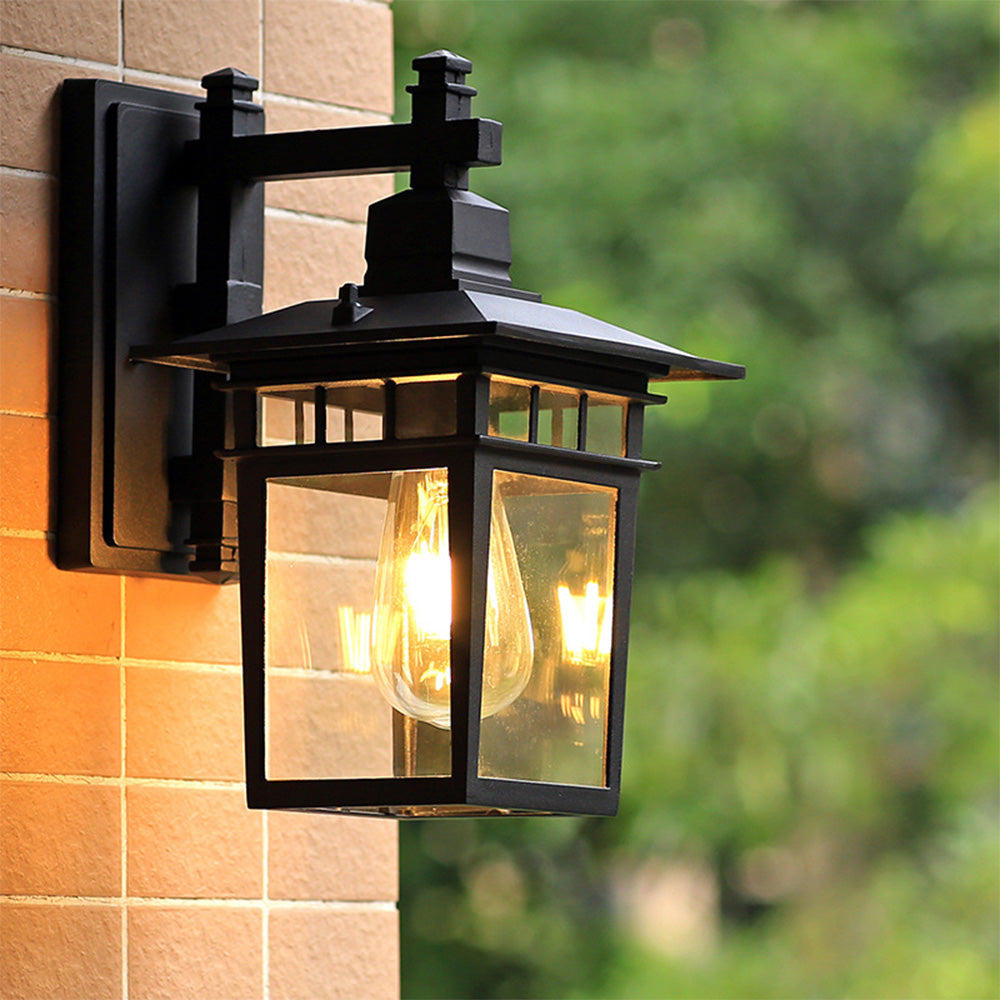 Outdoor Wall Light | Aluminum & Clear Glass | Rustic Industrial Lantern | Exterior Home Decor