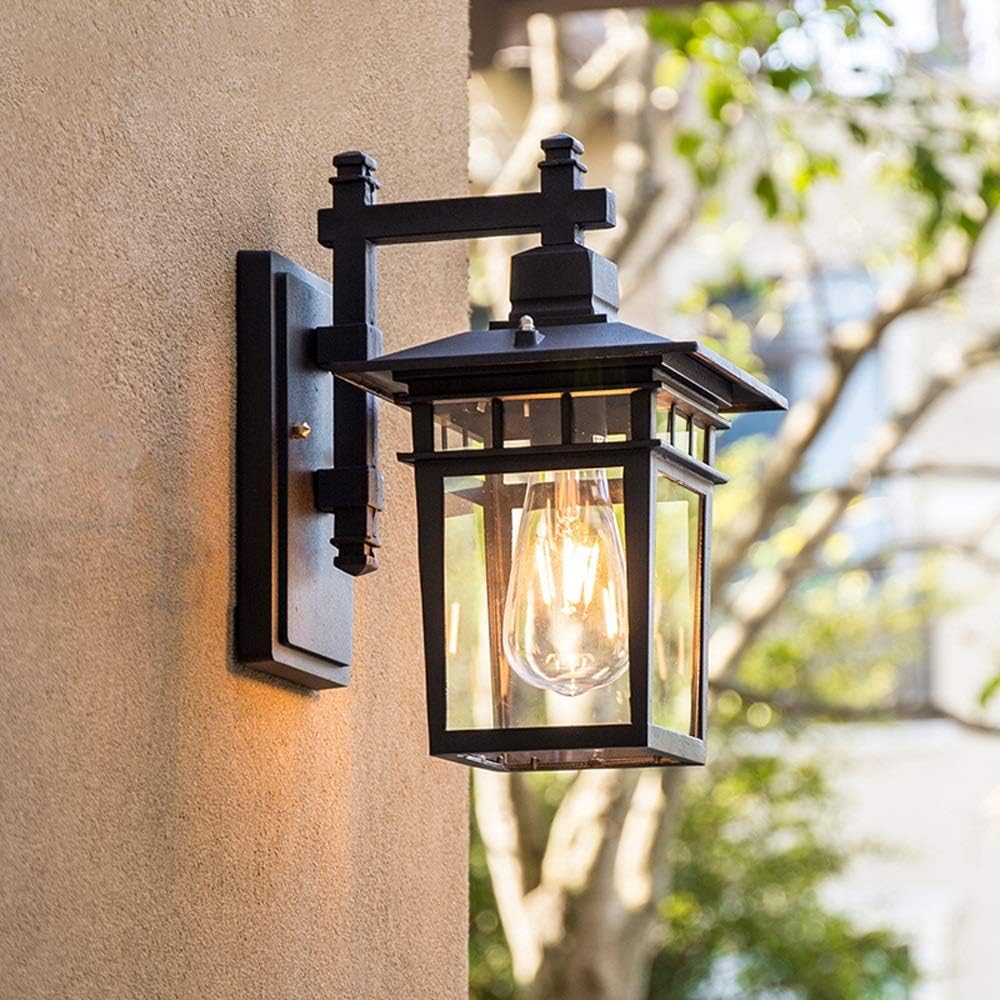 Outdoor Wall Light | Aluminum & Clear Glass | Rustic Industrial Lantern | Exterior Home Decor