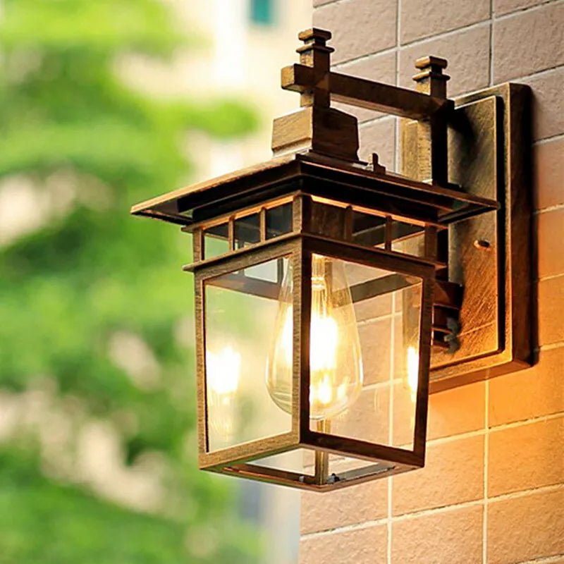 Outdoor Wall Light | Aluminum & Clear Glass | Rustic Industrial Lantern | Exterior Home Decor