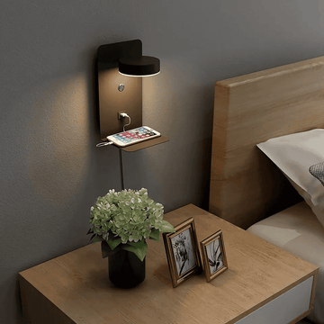 Modern Wall-Mounted LED Night Light with Shelf and USB – Bedroom Ambient Lamp