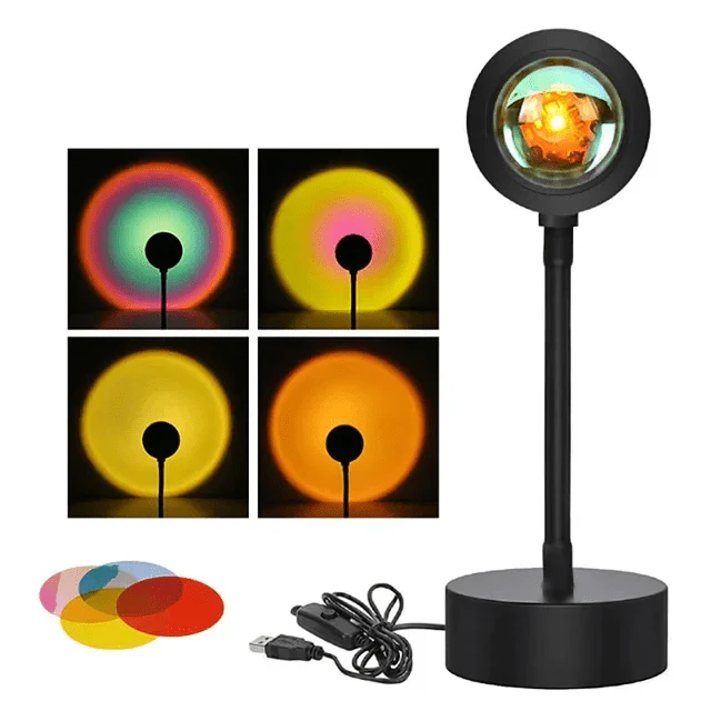 LED Atmosphere Lamp | Matte Black Metal & LED | Sunset Projection Effect | Living Room Accent
