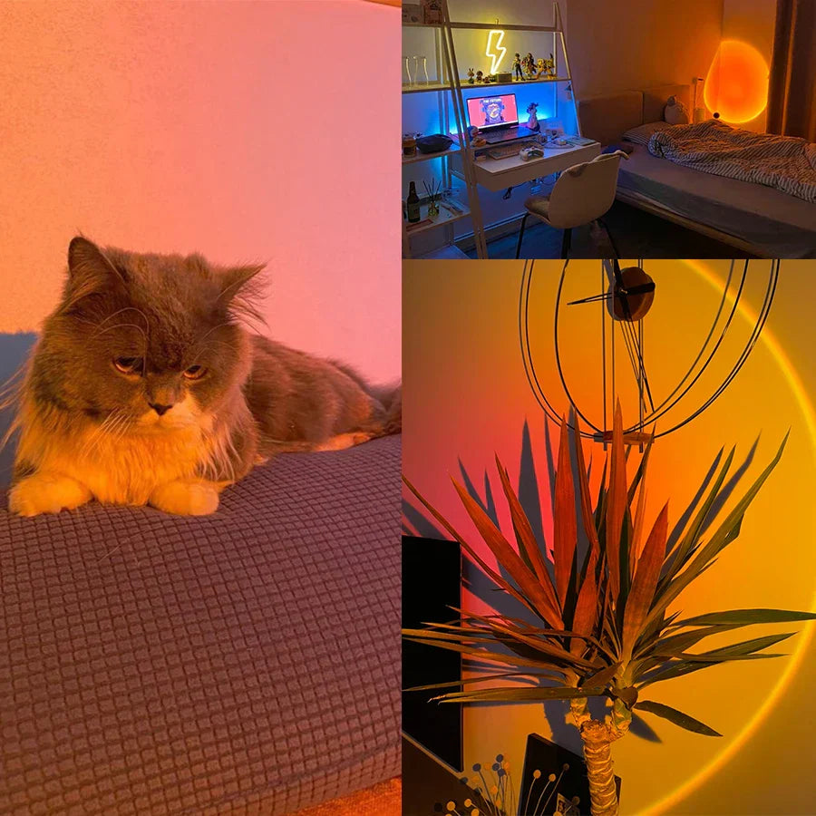 LED Atmosphere Lamp | Matte Black Metal & LED | Sunset Projection Effect | Living Room Accent