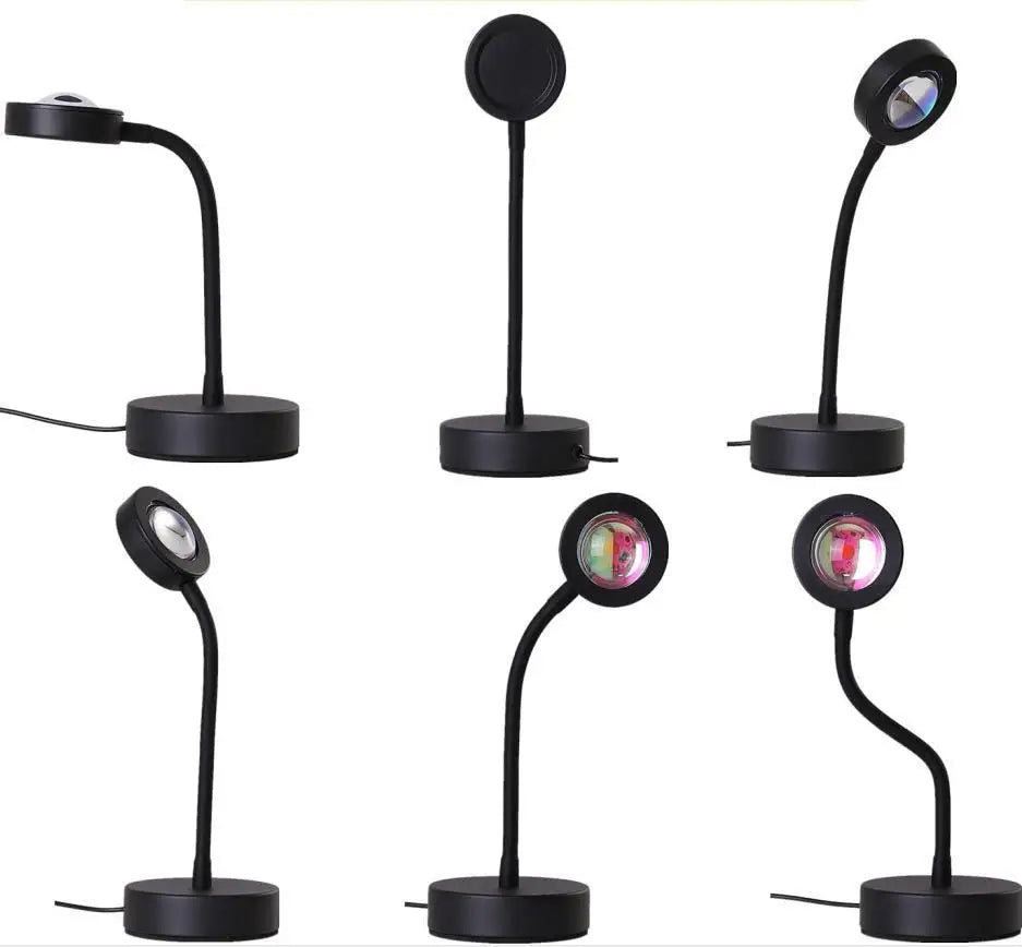 LED Atmosphere Lamp | Matte Black Metal & LED | Sunset Projection Effect | Living Room Accent