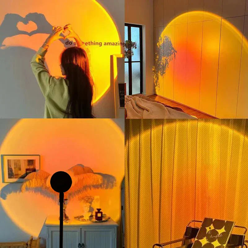 LED Atmosphere Lamp | Matte Black Metal & LED | Sunset Projection Effect | Living Room Accent