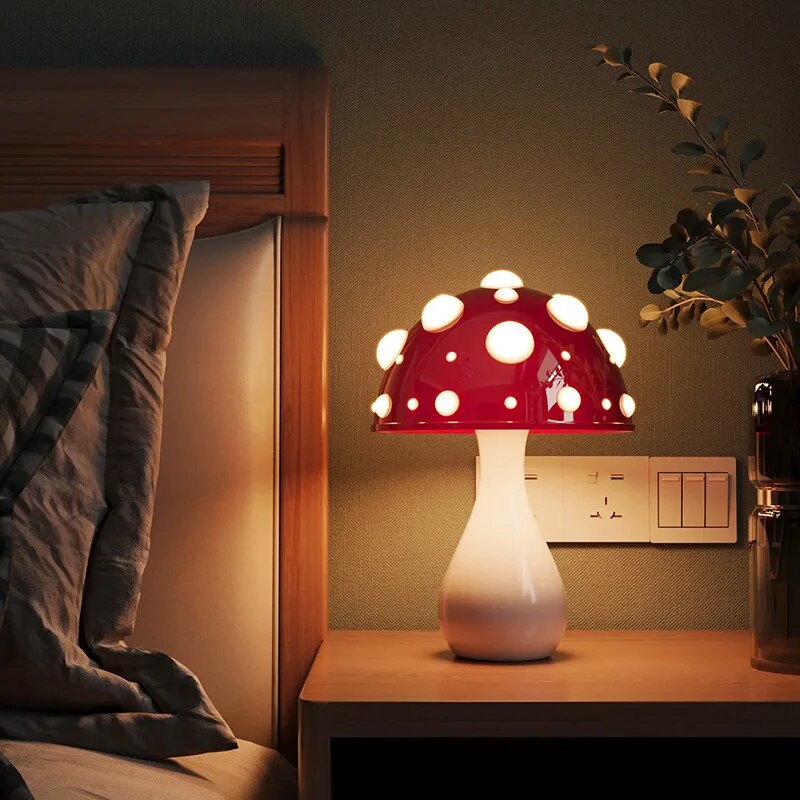Whimsical Mushroom-Inspired LED Table Lamp - Dimmable & Wireless