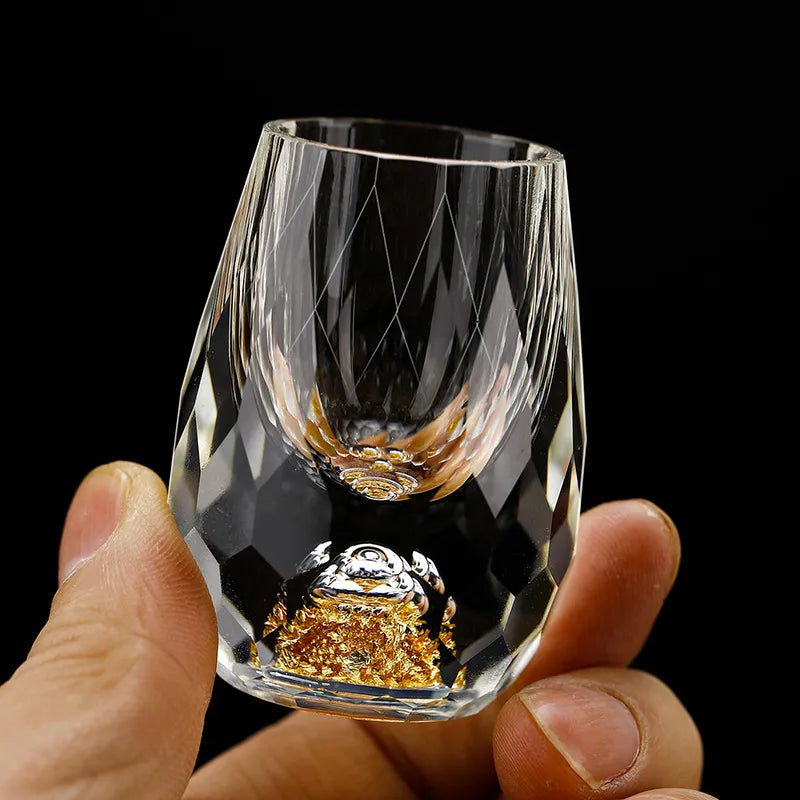 Whiskey Glass | Crystal & Gold | Faceted Design | Home Bar Essential