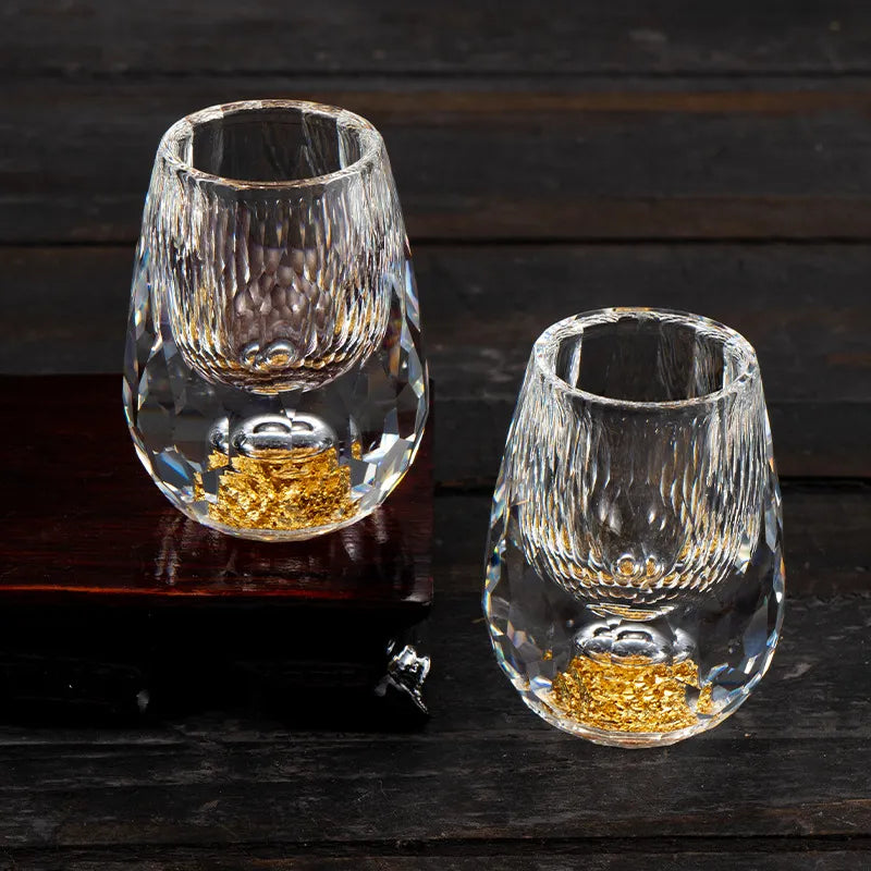 Whiskey Glass | Crystal & Gold | Faceted Design | Home Bar Essential