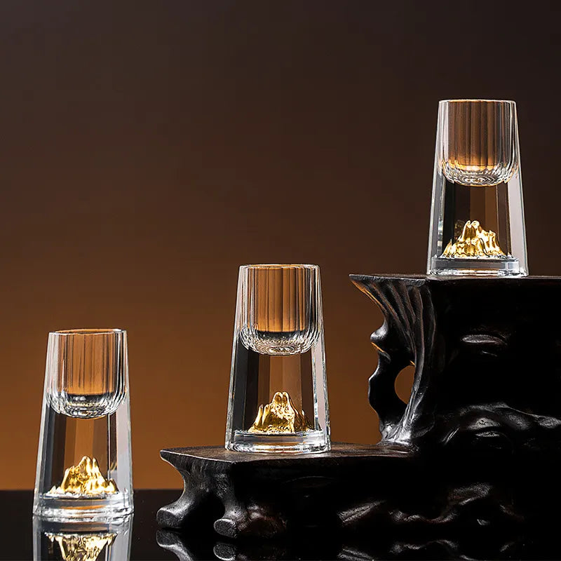 Whiskey Glass | Crystal & Gold | Faceted Design | Home Bar Essential