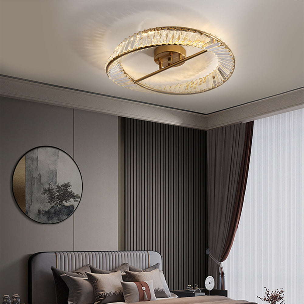 Modern Crystal LED Flush Mount Chandelier with Elegant Faceted Design